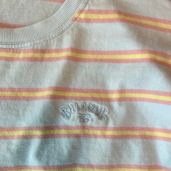 EUC Billabong Feeling Free Cropped Boxy Tee Light Blue Retro Stripes Womens Med - Picture 1 of 13